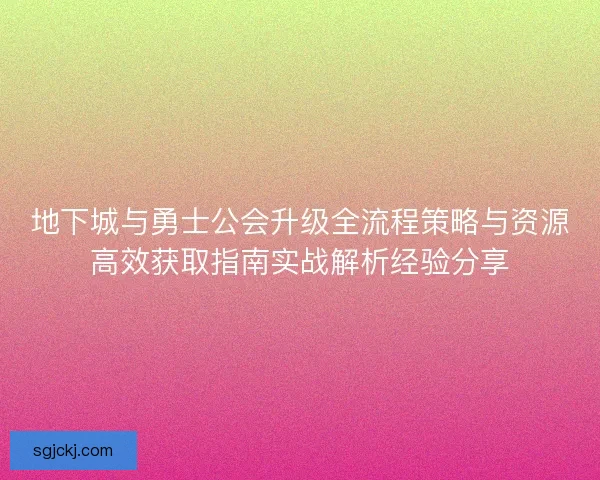 地下城与勇士公会升级全流程策略与资源高效获取指南实战解析经验分享